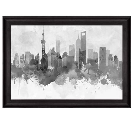 Wall26 Black And White City Of Shanghai In China With Watercolor Wall26 Black And White City Of Shanghai In China With Watercolor Splotches Framed Art Prints Home Decor 24x36 Inches