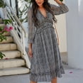 thumbnail image 2 of Women's Spring Summer Dress Deep V 3/4 Long Sleeve Dress Ruffle Hem & Trim, 2 of 2