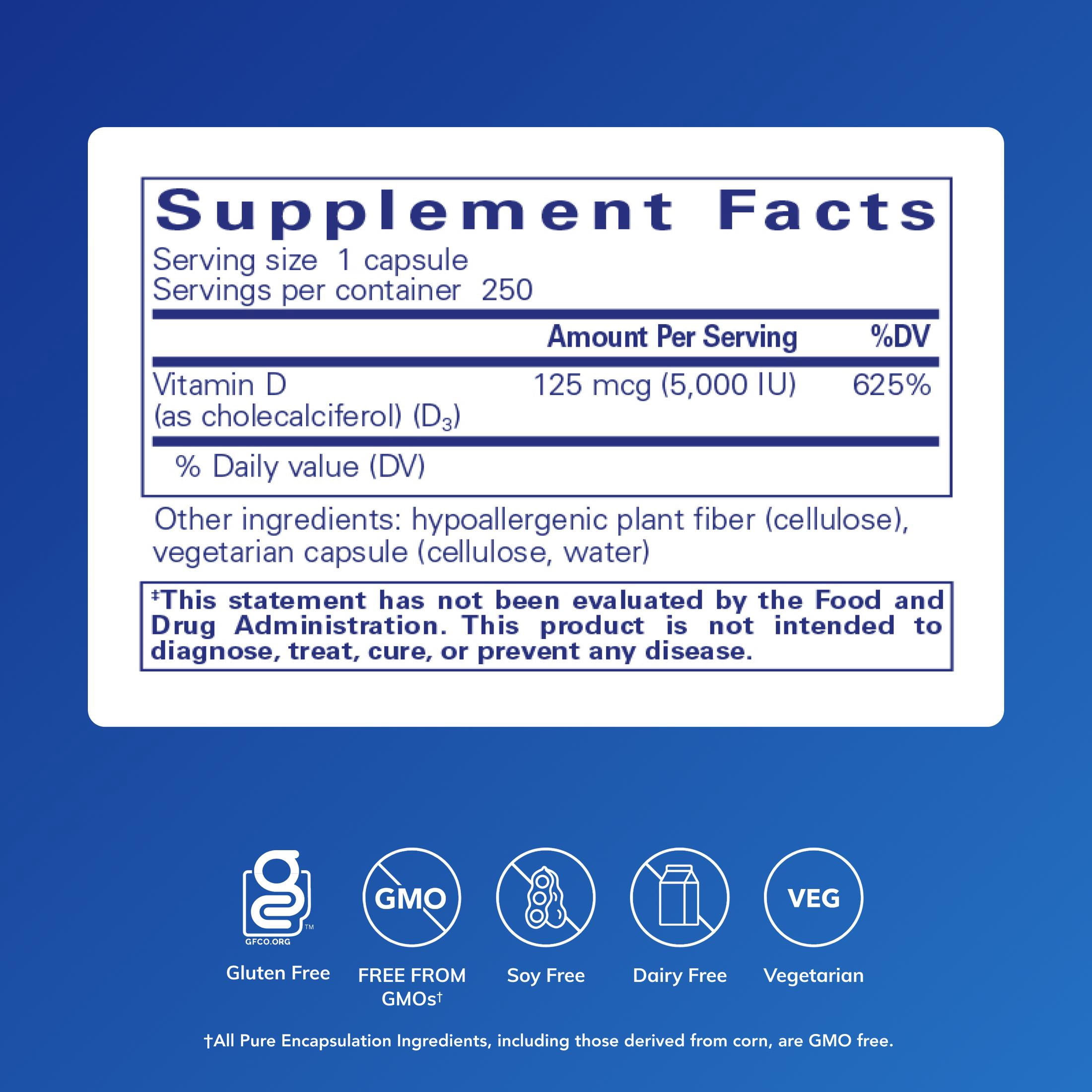 Pure Encapsulations Vitamin D3, Bone, Heart & Immune Support*, 250 Count