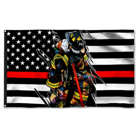 Cayyon 911 Never Forget Firefighter Grommet Flag 20th Anniversary Of September 11 Firefighter Flag Thin Red Line Flag 3x5Feet Banner with 2 Brass Grommets