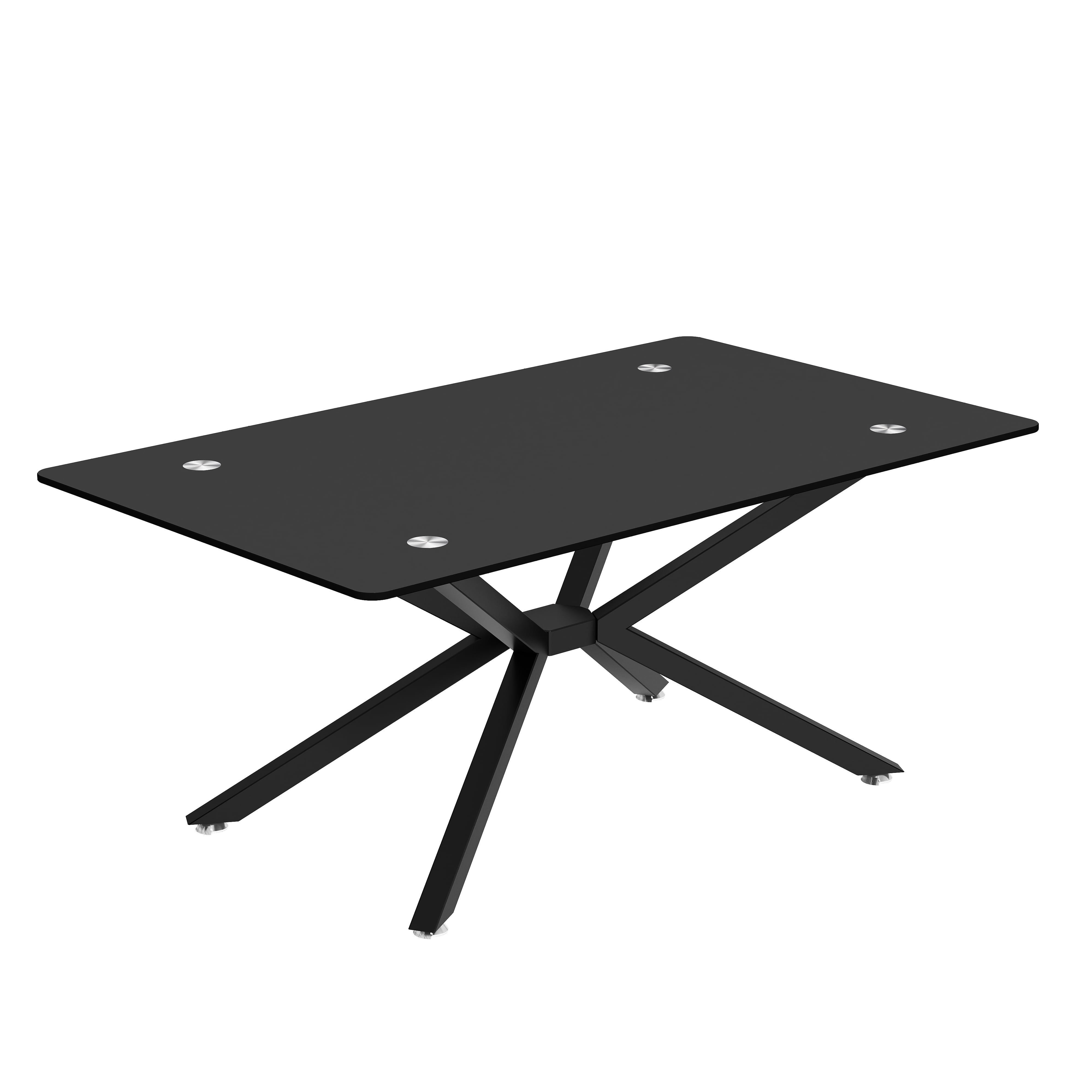 Rectangular Glass Coffee Table 39.37 Inch, Black Tempered Glass Top with Sturdy Metal Legs for Living Room Office Center Table, Modern Minimalist Design