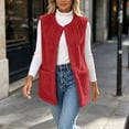 thumbnail image 5 of Women's Warm Fuzzy Fleece Sleeveless Vest Open Front Waistcoat Soft Plush Layering Gilet Fall Winter Daily Street Outfits Red, 5 of 8