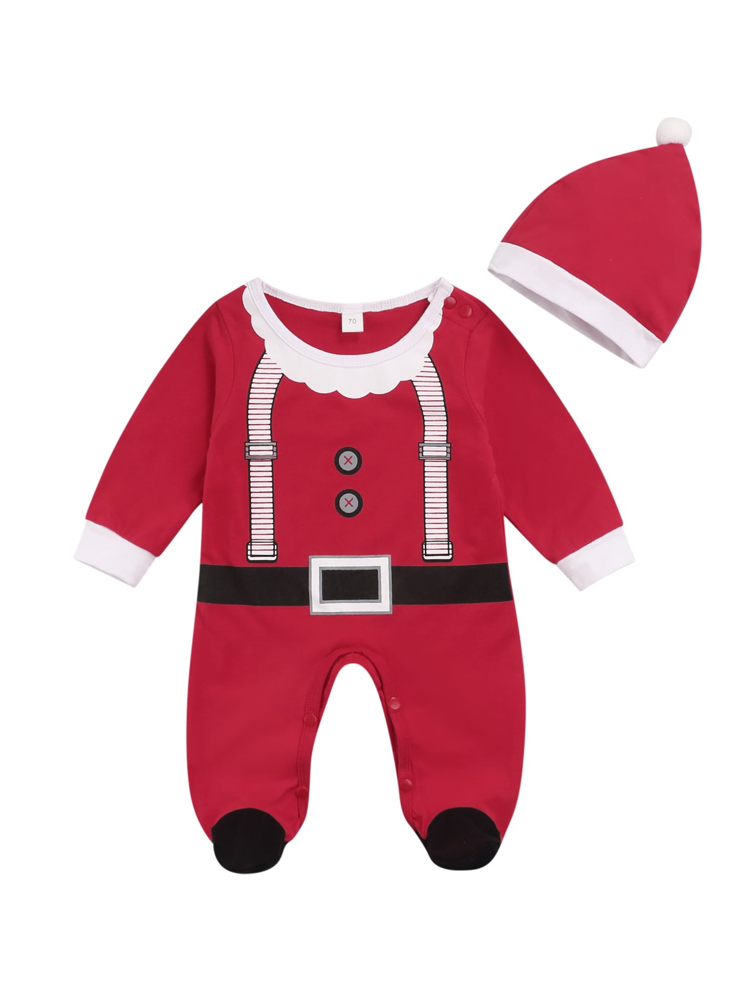 Toddler Baby Girls Boys Thick Christmas Santa Cosplay Tops Pants Hat Set Outfits 0-3 Years Old 