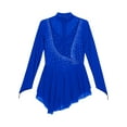 thumbnail image 7 of YiZYiF Girl's Figure Ice Skating Costume Rhinestones Long Sleeve Asymmetrical Ballet Tutu Dance Dress Blue 12, 7 of 7
