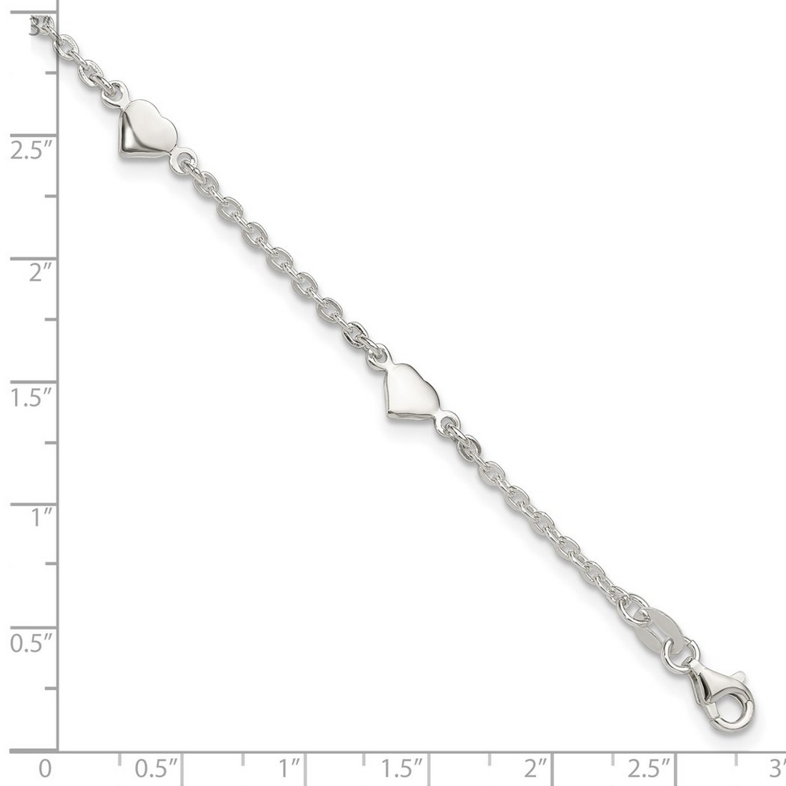 925 Sterling Silver Fancy Lobster Closure Polished Love Heart With 1inch Ext. Anklet 9 Inch 6mm Wide Anklet for Women