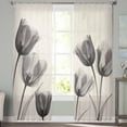 thumbnail image 2 of Vintage Tulip Sheer Curtains 72 Inches Long 2 Panels Set, Window Sheer Curtains for Living Room/Bedroom, Black Grey Beige Bloom Flower Floral Light Filtering Rod Pocket Curtain 52'' x 72'' x 2, 2 of 7
