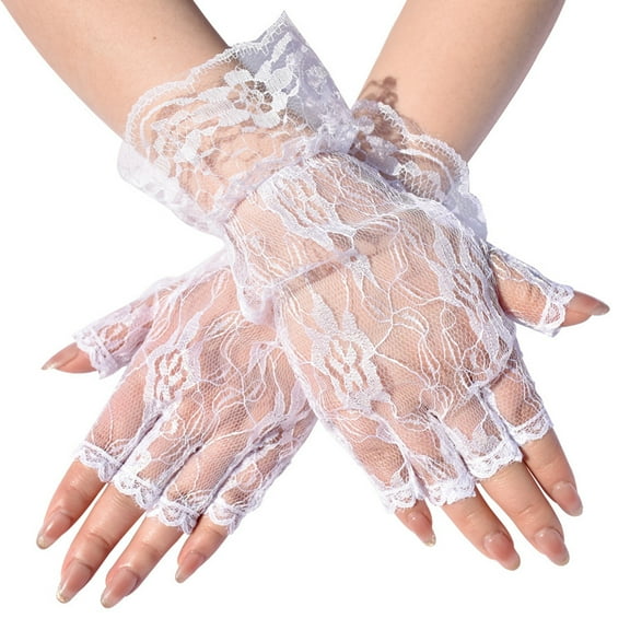 RUISINERY Elegant Lace Half Finger Gloves For Bridal Wedding Party Accessories Evening Event Handwear Lace Flower Gloves