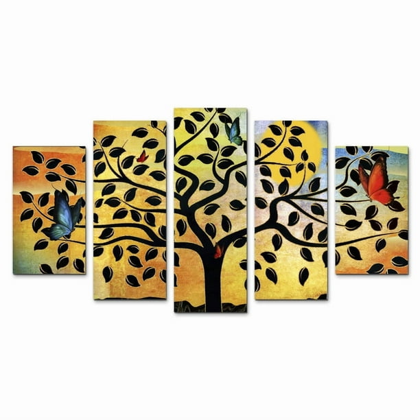 Cuadro decorativo árbol con mariposas juego de 5 piezas 150x80 cm ideal para sala comedor oficina o espacio moderno