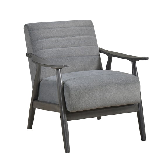 Tira 32 Inch Accent Chair- Channel Stitched- Gray Velvet- Solid Wood Frame