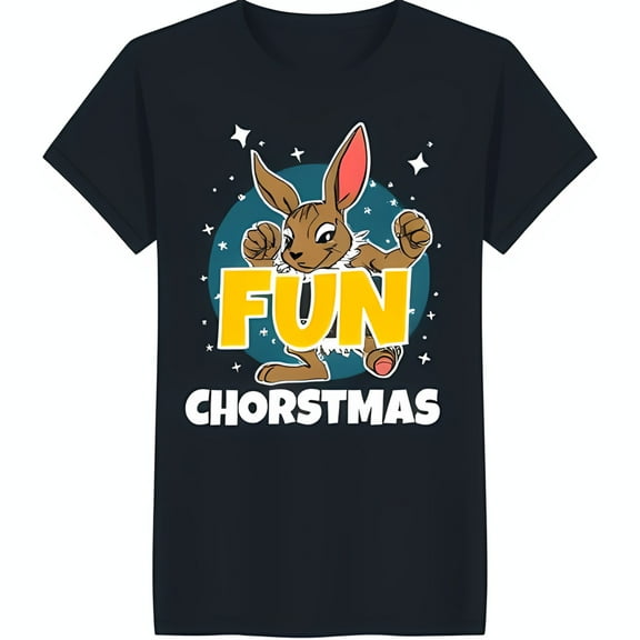 Joyful Cartoon Graphic on Black T-Shirt Fun Chortmas Design