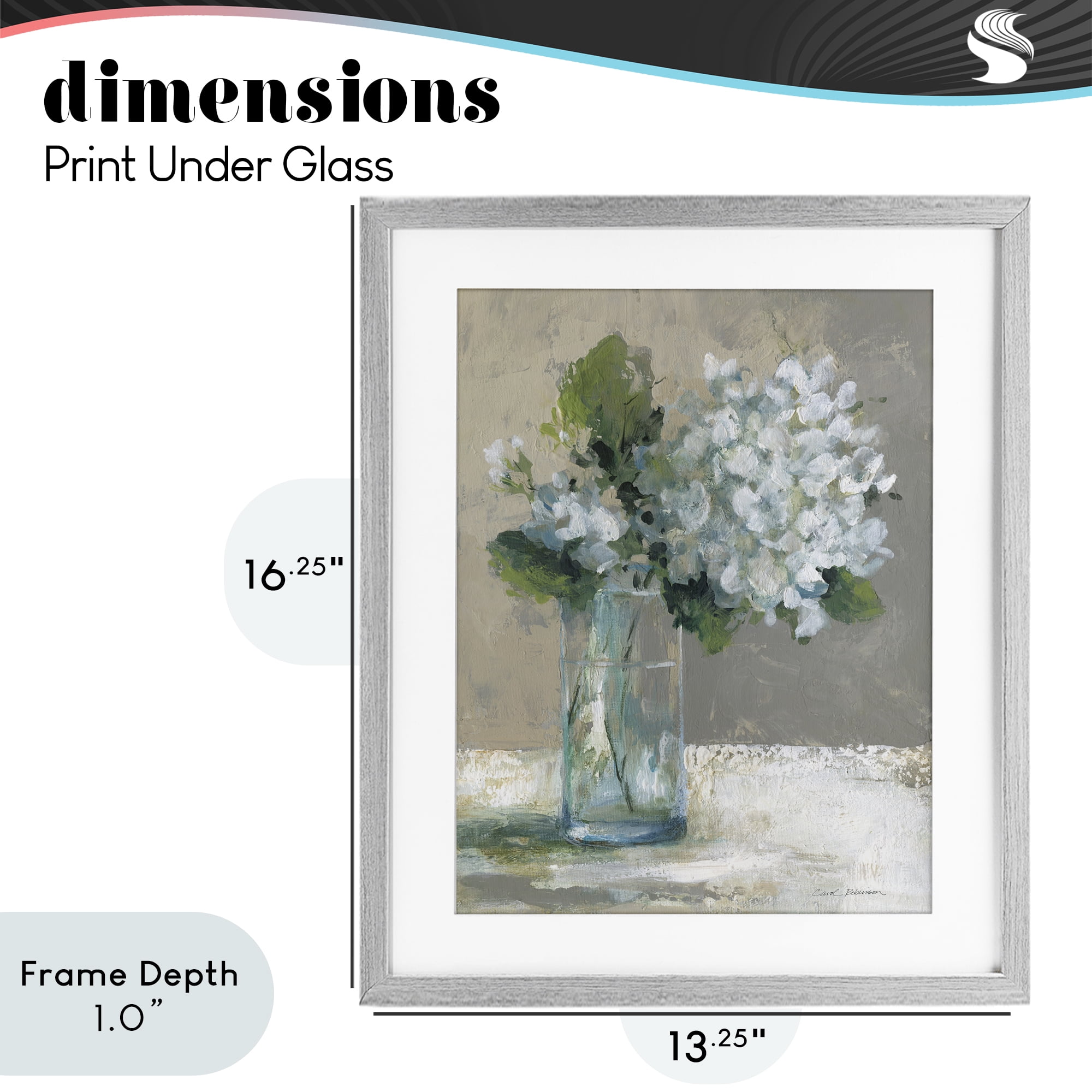 Stupell Industries Serene White Hydrangeas in Glass Gray Framed Print Under Glass, design by Carol Robinson