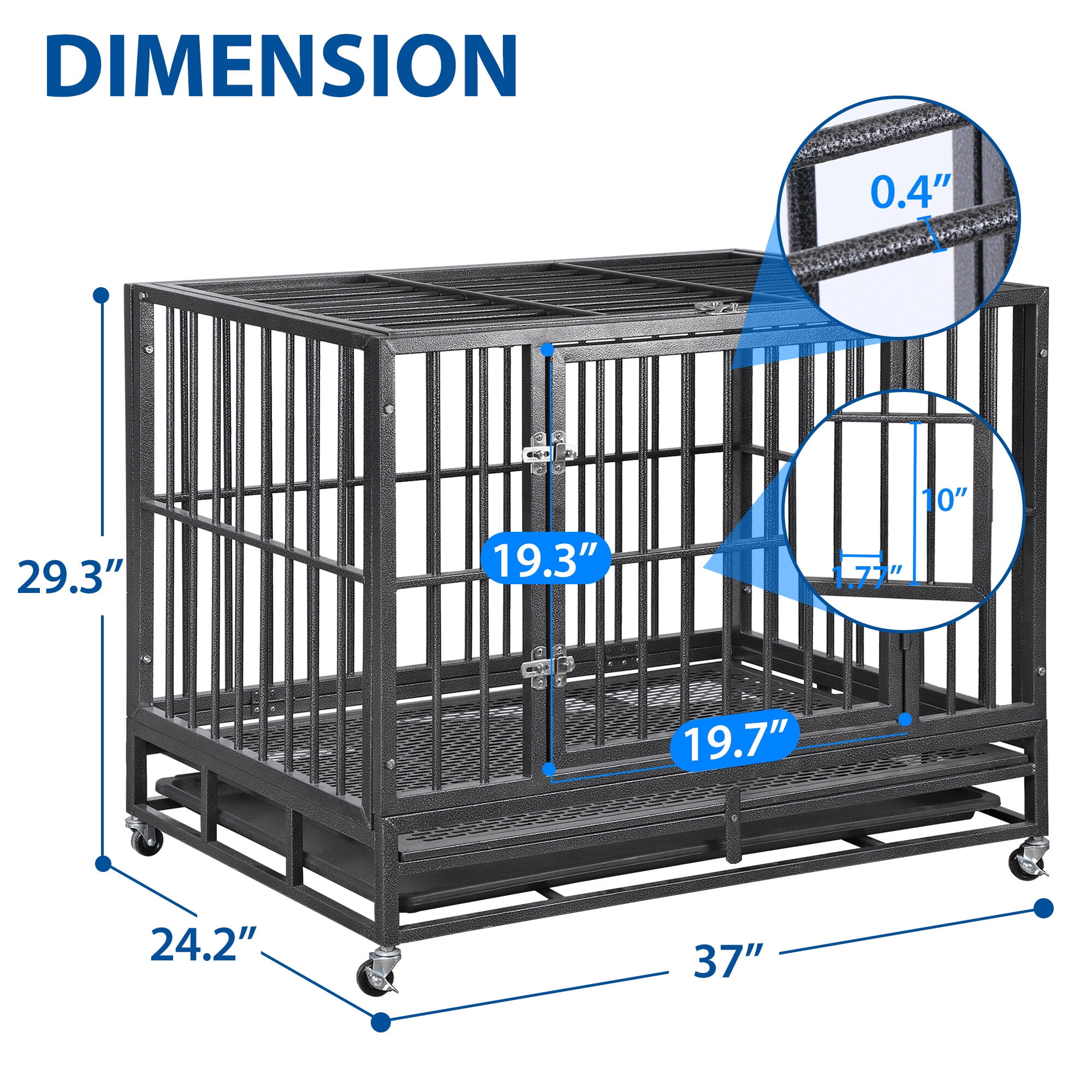 HomGarden 38-in Heavy Duty Pet Dog Crate High Anxiety Medium Dog Cage Kennel W/Lockable Wheels & Tray