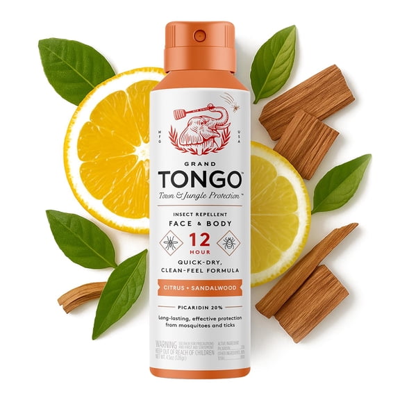 Grand Tongo Insect Repellent Citrus Sandalwood Bug Spray Pump 12 Hour Picaridin DEET Alternative Mosquito and Tick Spray