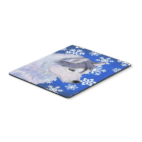 "Siberian Husky Winter Snowflakes Holiday Mouse Pad Hot Pad or Trivet"