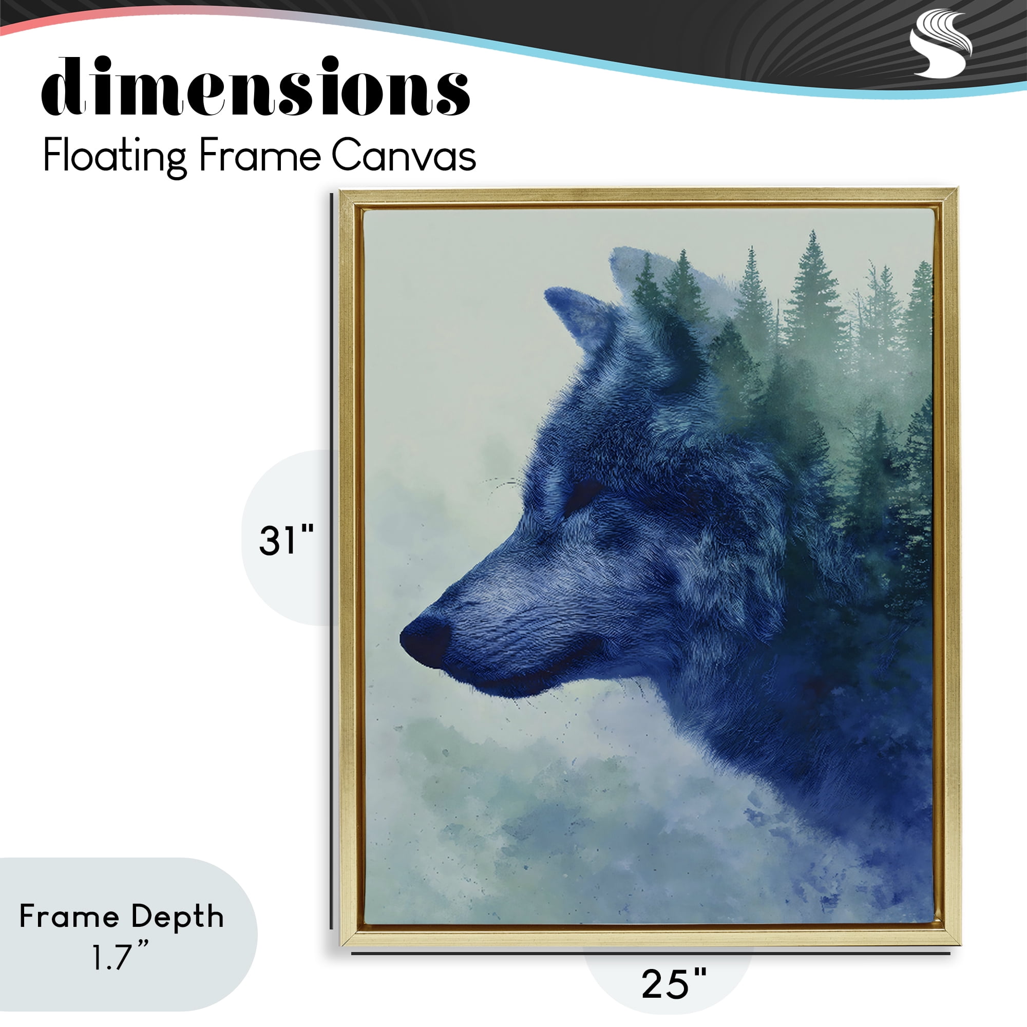 Stupell Industries Indigo Wolf in Misty Pines Gold Framed Floater Canvas Wall Art, design by Franklyn Gregory