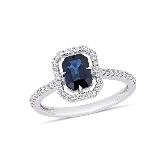 1.16 Carat (Ctw) Octagon Blue Sapphire Halo Ring in 14K White Gold with Diamonds for Women
