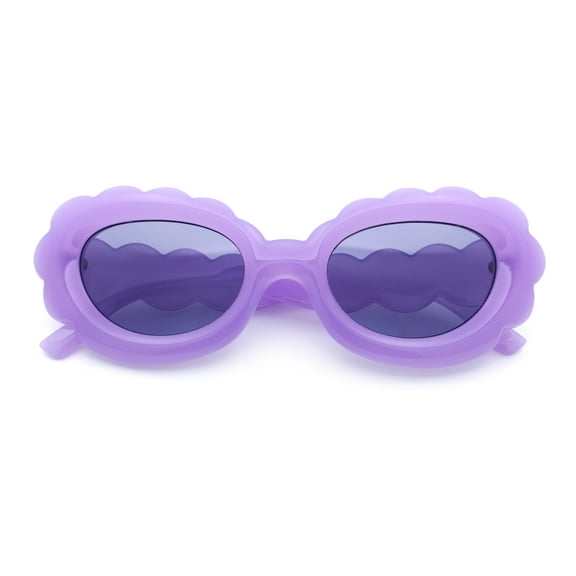 Womens Fluffy Cloud Shape Oval Plastic Sunglasses Purple - Black