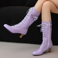 thumbnail image 6 of YLYL Women Gothic Victorian Boots Low Kitten Heel Mid Calf Boots Lace up Cute Bow Boots Witch Shoes, 6 of 9