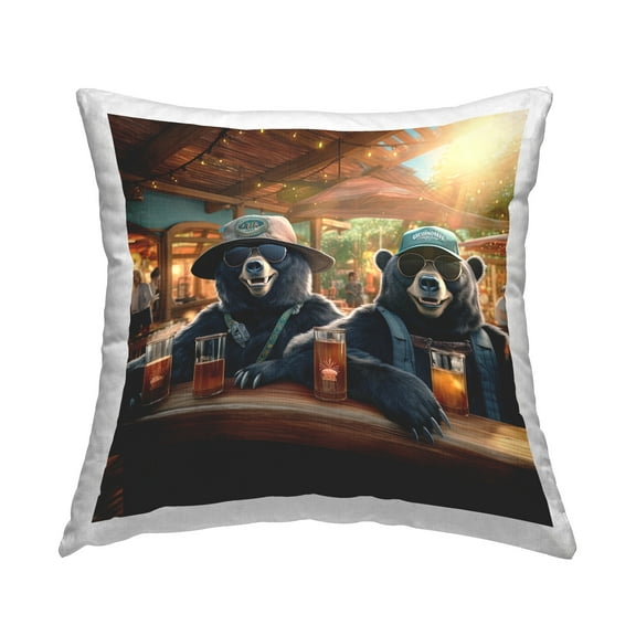 Stupell Industries Bears Drinking at Pub Decorative Printed Throw Pillow Design by Jim Baldwin