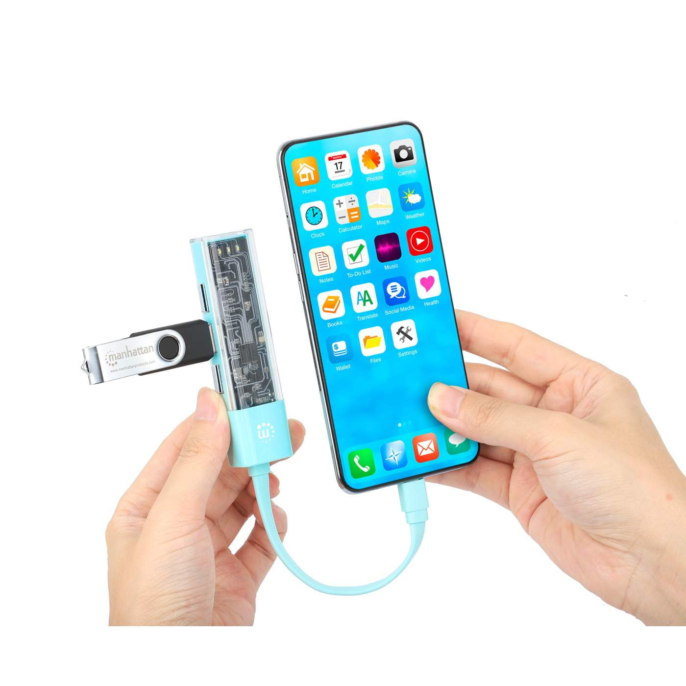 Manhattan Transparent 4-Port USB 3.0 Type-C / Type-A Combo Hub | Teal