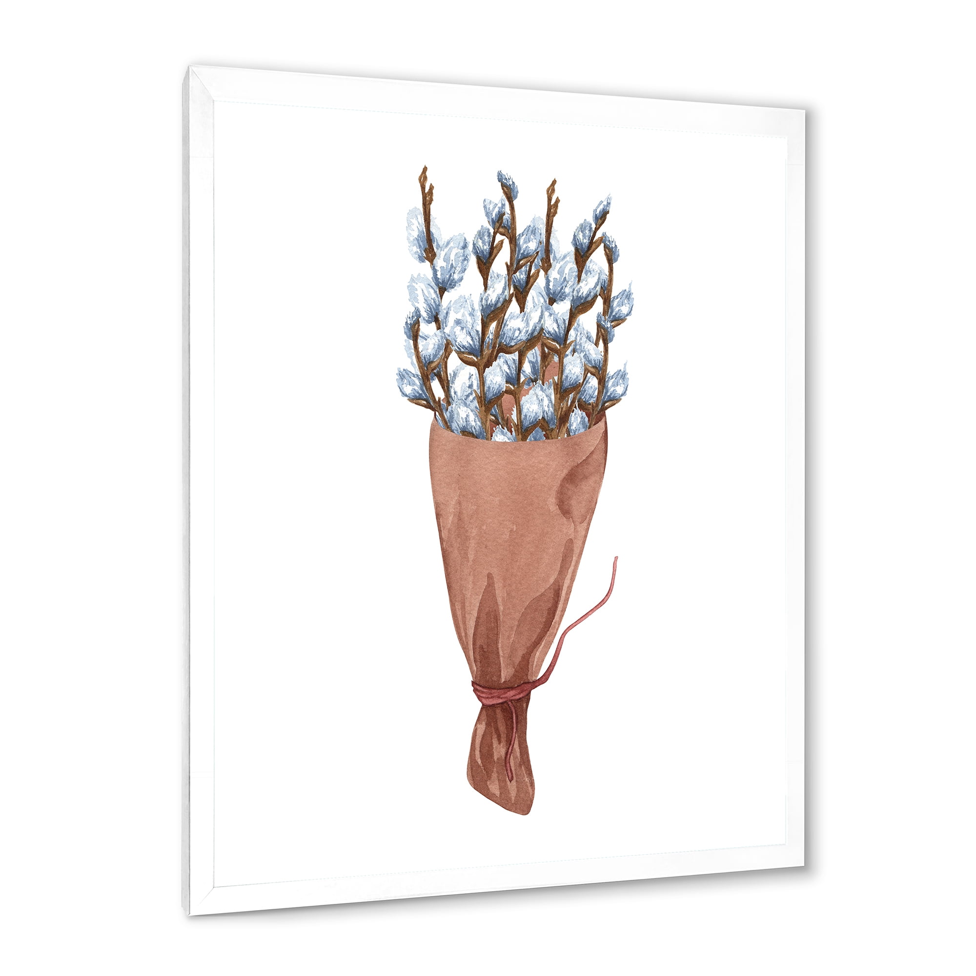 Designart 'Bunch of White Pussy Willow Twigs I' Farmhouse Framed Art Print