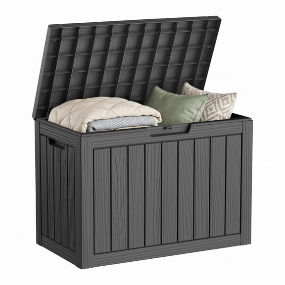 55 Gallon Lockable Waterproof Resin Deck Box, UV‑Resistant Weatherproof Storage Holds 300lbs, Easy Assembly for Patio, Backyard, Porch, Pool Supplies & Garden Tools, Black