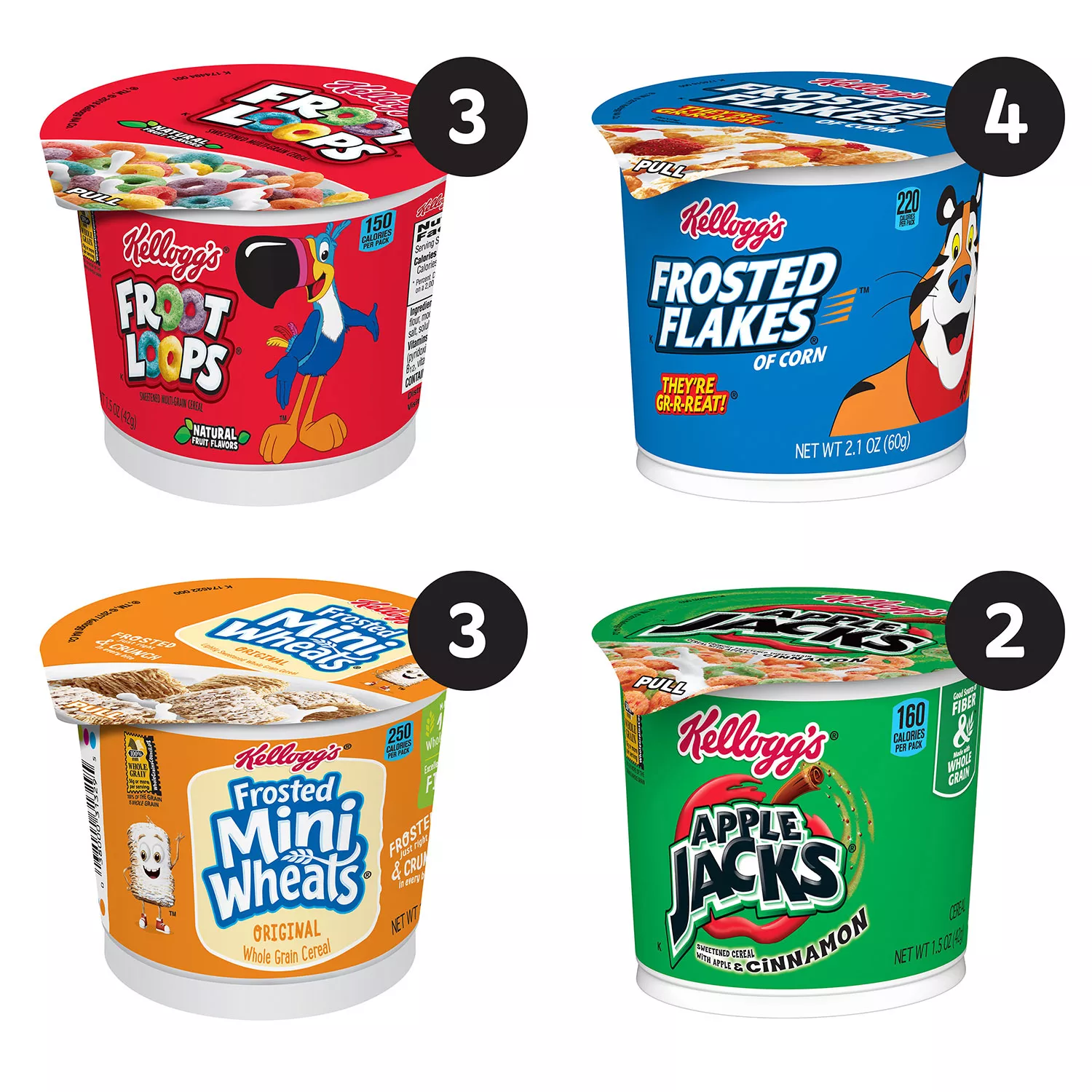 Kellogg's Cereal in a Cup Variety Pack Includes Froot Loops, Frosted Flakes, Mini-Wheats & Apple Jack Crispy Breakfast Good Source of Vitamins & Minerals On the Go Cereals for Kids & Adults 12 Count
