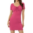 thumbnail image 1 of Mini Vestido Informal de Punto Ajustado con Escote para Mujer Vestido Ceñido Elegante Rosa caliente L, 1 of 6