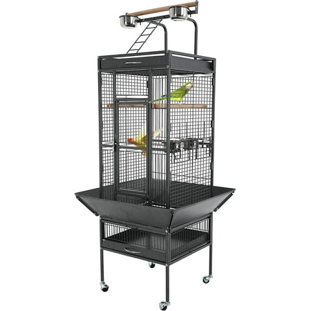 BestPet 61-inch Wrought Iron Large Bird Cage with Play Top and Rolling Stand Parrot Cage,Black