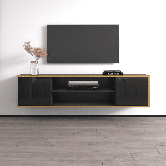 Goldie Floating TV Stand for TVs up to 75", Modern High Gloss 65" Entertainment Center, Wall Mounted TV Media Console with Storage Cabinets