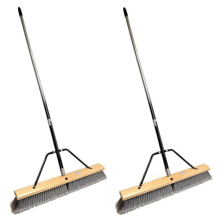 Pbma24004-2 Heavy Duty 24" Multi-Surface Push Broom with Silver/Black Handle (2 Pack)