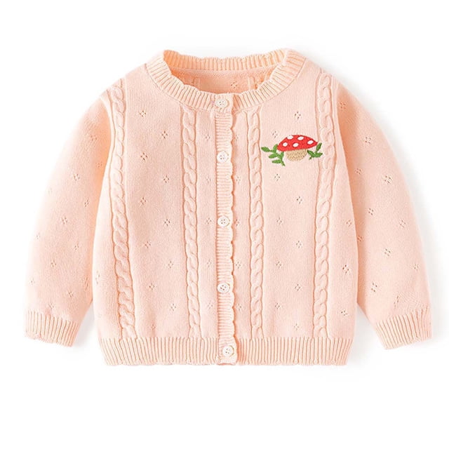 RXIRUCGD Cute Printed Girls Lace Neck Knitted Sweater Cardigan( Pink, Size:2 Years )