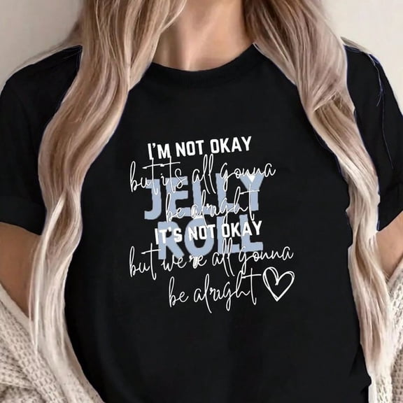 WoM1en's I'm Not Okay But I Going To Be Alright Jelly Roll Bunnie VaL1entines Day T-S1Hirt, 220gS1M Round Neck C1Asual Heavy Pure Cotton T-S1Hirt (1111 PC)