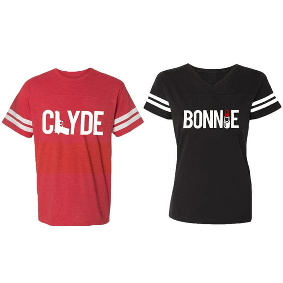 Clyde Bonnie Matching Couple Cotton Jerseys (Men Red / Women Black) (Men S / Women S)