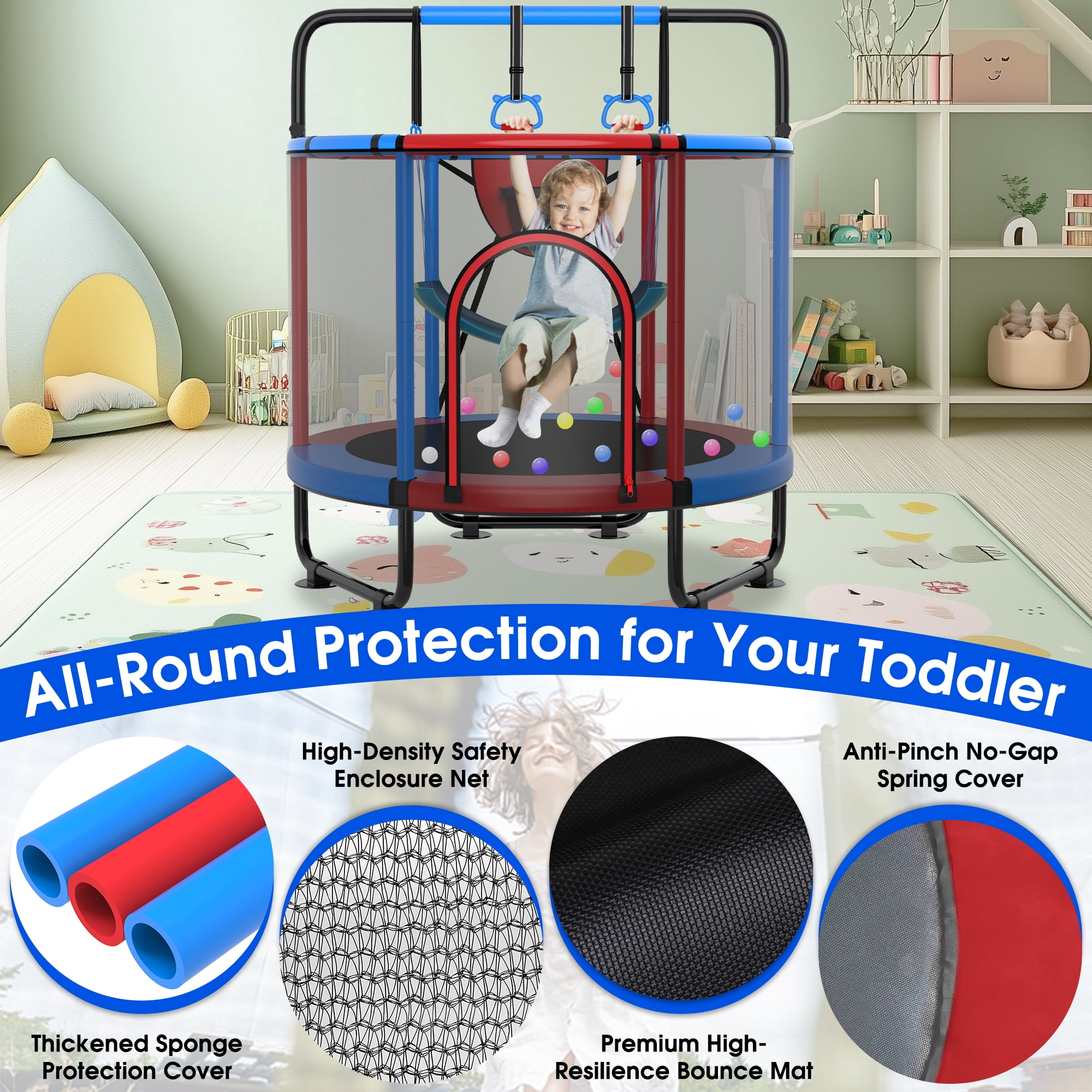 Cochan Trampoline for Kids 5FT 600LBS Toddler Trampoline with Enclosure Net and Handlebar, Mini Small Kids Trampoline for Age 1-6, Birthday Gift for Kids