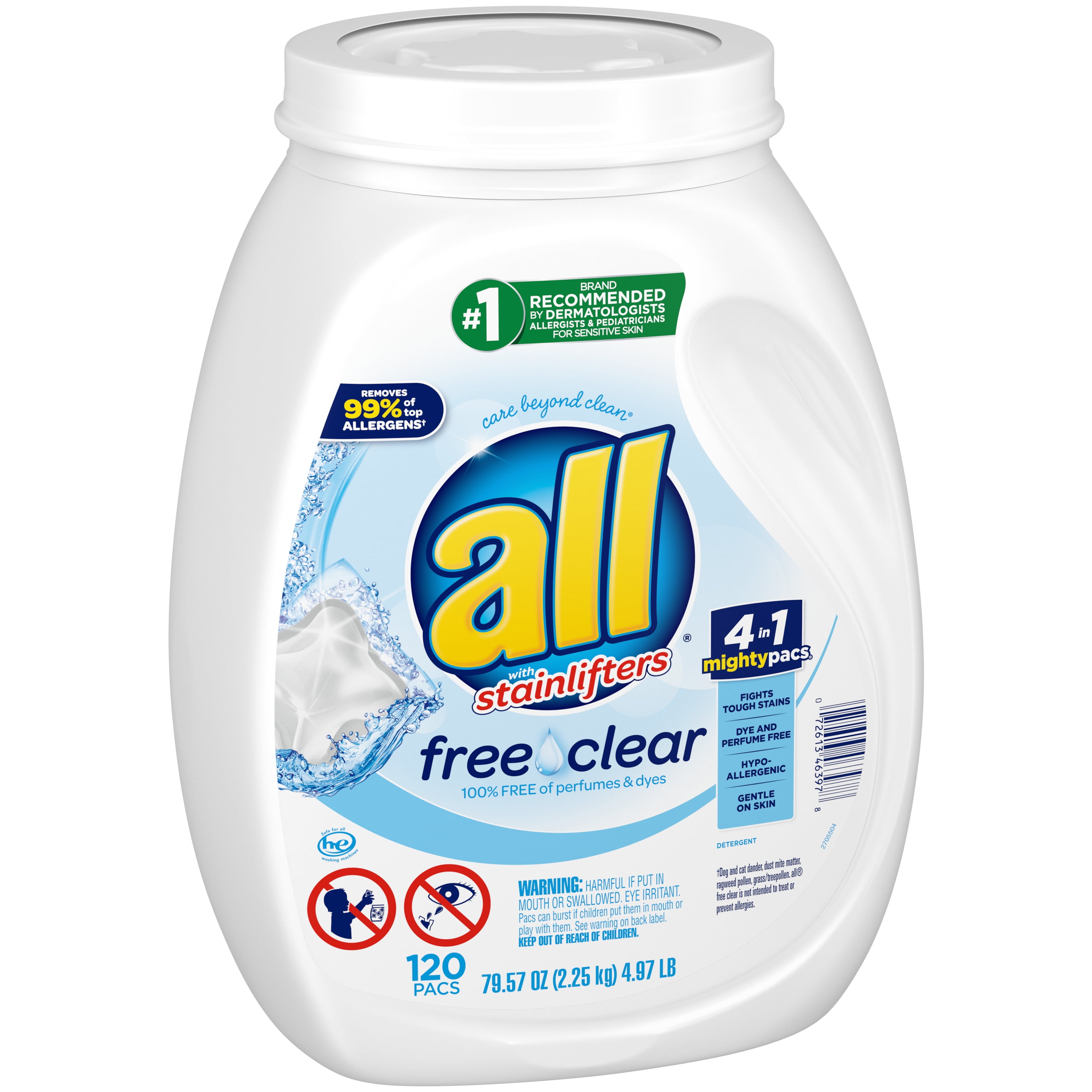 Buy all Mighty Pacs Laundry Detergent Pacs, Free Clear for Sensitive Skin, Unscented and Dye