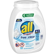 all Mighty Pacs Laundry Detergent Pacs, Free Clear for Sensitive Skin, Unscented and Dye Free, 120 Count