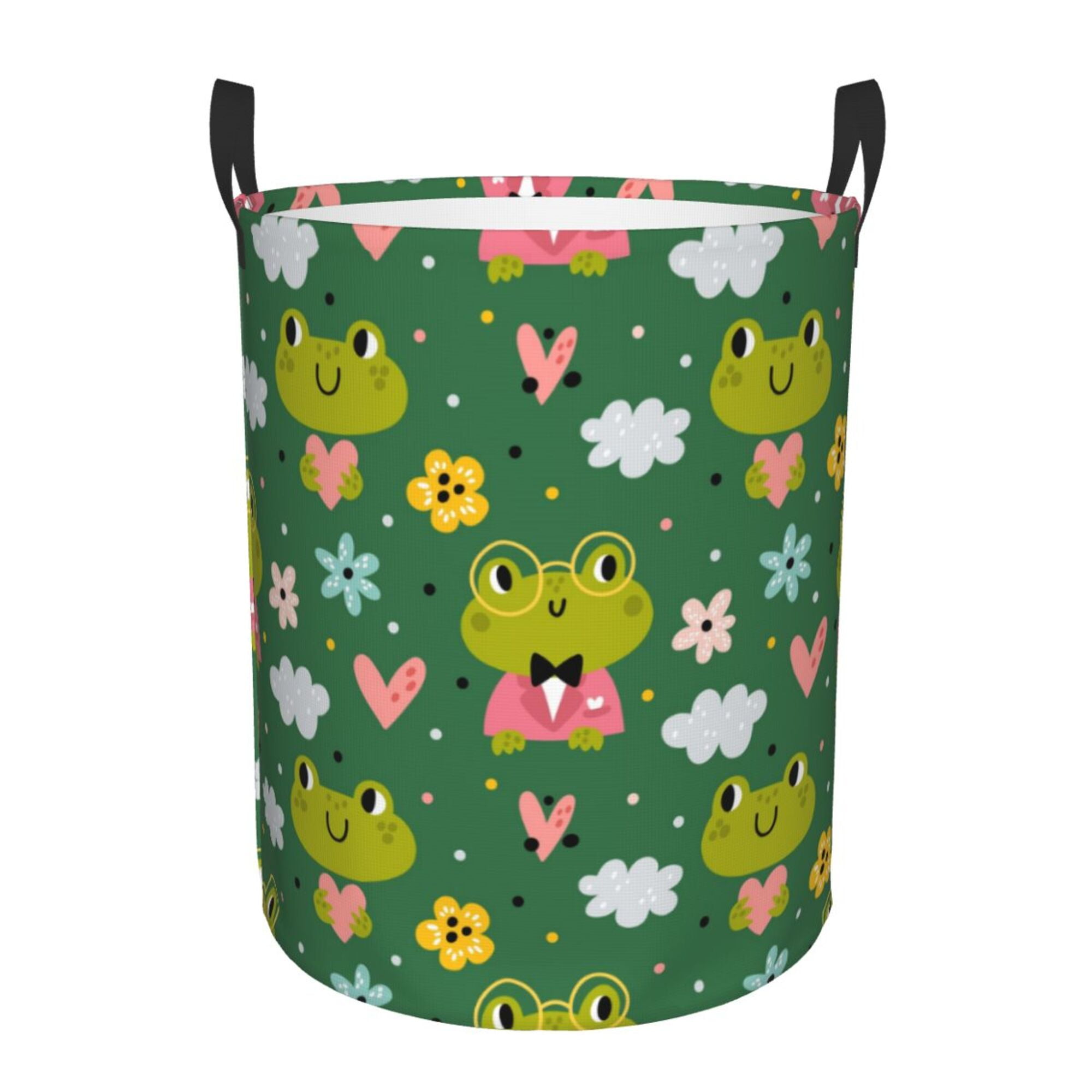 Tequan Waterproof Laundry Hampers, Funny Glasses Frogs Green Pattern 