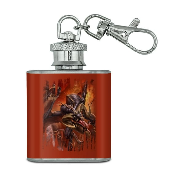 Fast Flying Dragon Coming At You Fantasy Stainless Steel 1oz Mini Flask Key Chain