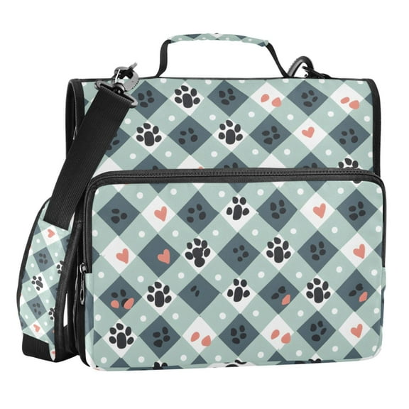 ALAZA Zipper Binder Dog Footprint Checkered 3 Ring Trapper Keeper File Folder Organizer Bag