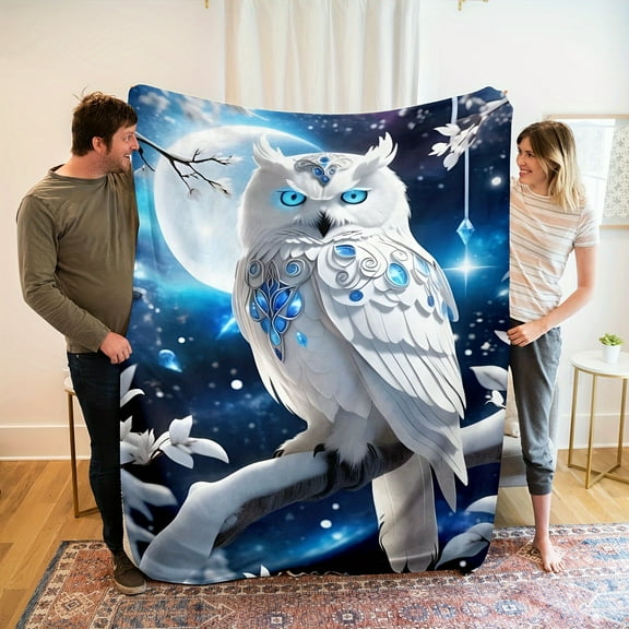 Contemporary Anti-Allergy Owl Printed Blanket Machine Washable Coarse Knitted Animal Theme All Season Wrap Blanket for Naps Versatile Soft Comfortable Sofa Blanket with Other Decorations