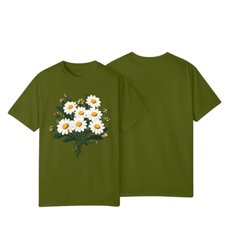 NAMTYQX Tops for Women Trendy Summer Soft Trendy Short Sleeve Light Boyfriend Patterned Crewneck Oversized Muster Womens Casual Tops Army Green Size S