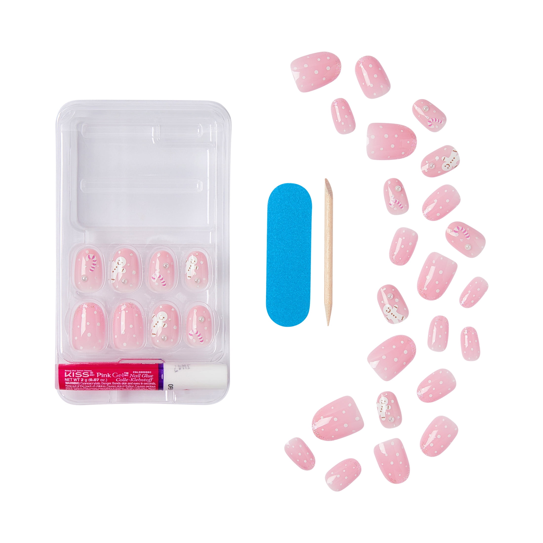 KISS Voguish Fantasy Holiday Press on Nails, Ho Ho Holiday, Pink, Short Oval, 28 Count