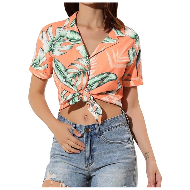 Blusa de manga corta con cuello en V y estampado informal para mujer a la moda OAVQHLG3B Store lin121212