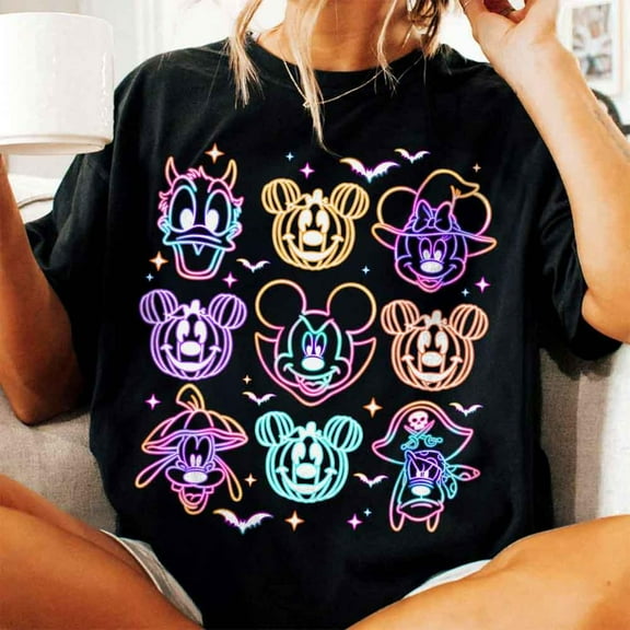 Neon Comfort Color Spooky Mickey And Friends Halloween T-Shirt, Mickey's Not So Scary, Disney Trip Halloween 2025 Shirt