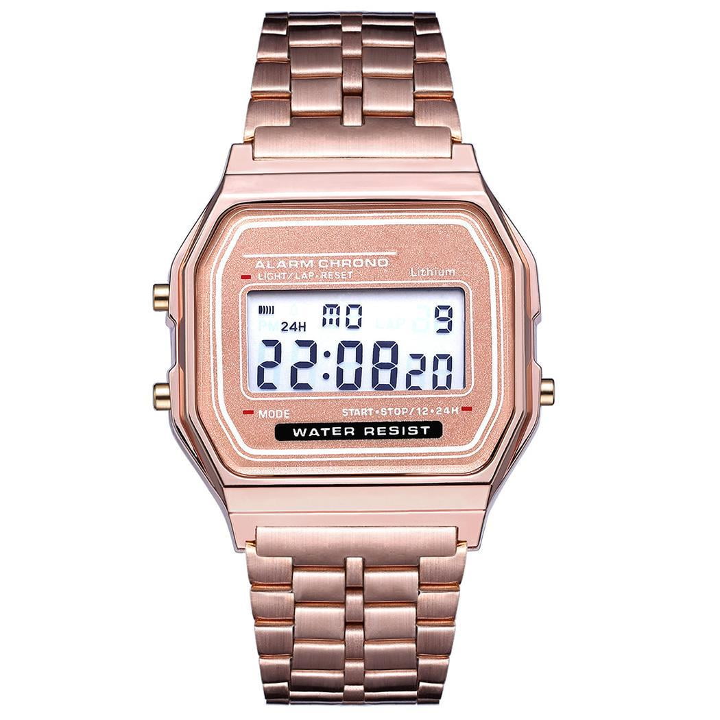 Gold Silver Black Rose Gold Men Watch Stainless Steel Band LCD Digital Wrist Watch Sport Square Quartz Watches Walmart
