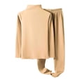 thumbnail image 4 of Women's Plus Size Fleece Loungewear Set - Long Sleeve Solid Thick Warm Pajamas & Pants - Khaki - XXL, 4 of 5