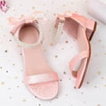 thumbnail image 3 of Girls Dress Shoes Sandals Bow Pearl Open Toe Low Heels Ankle Strap Flower Girl Wedding Party Shoes, 3 of 5