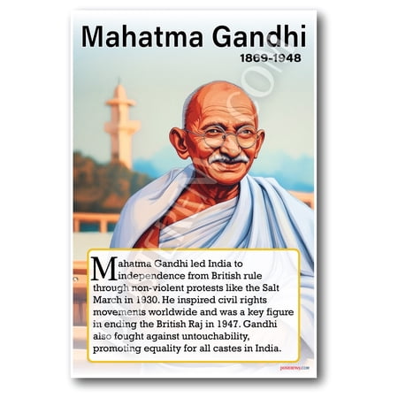 Mahatma Gandhi - Indian Independence Leader - Biography Poster 18 x 12 inch