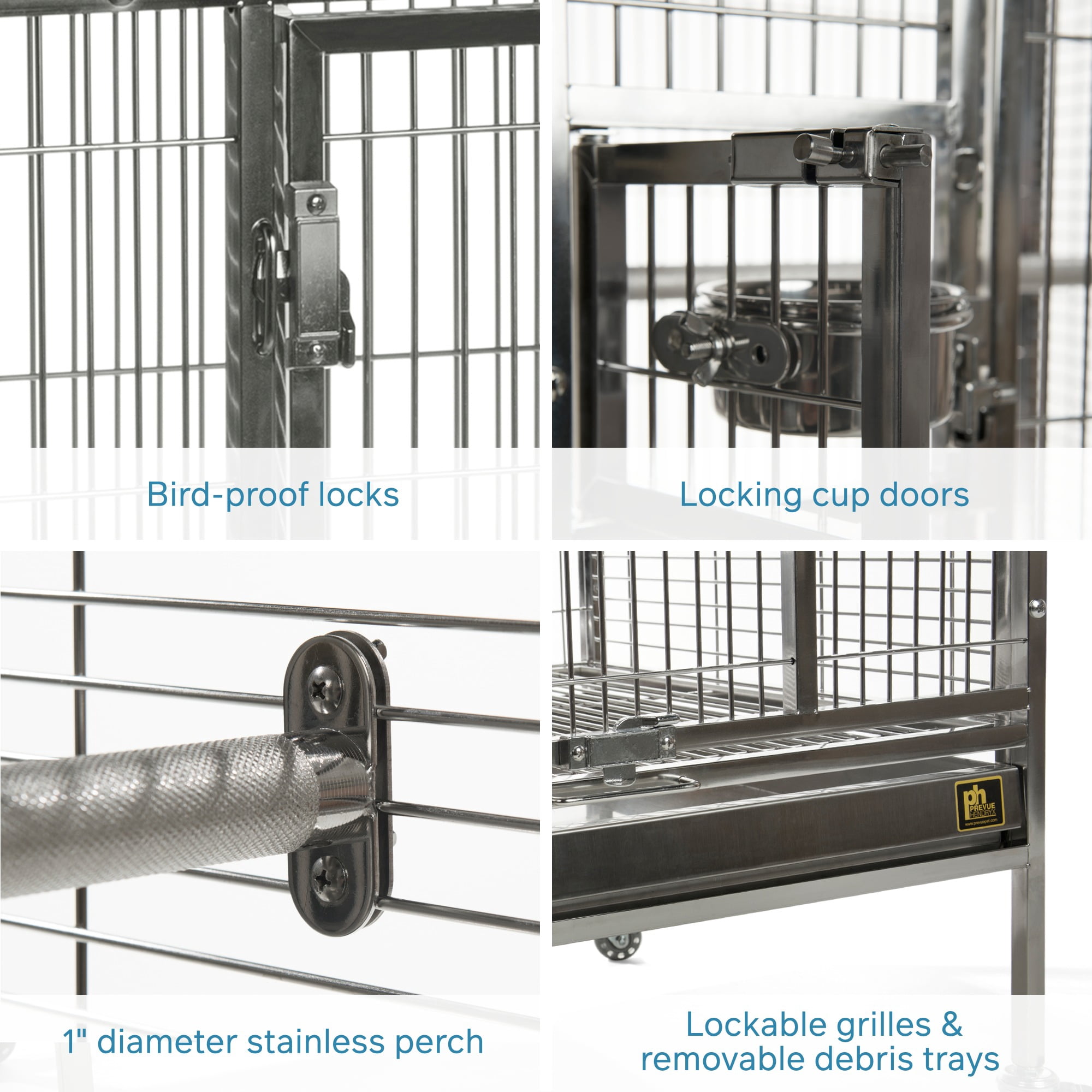 Prevue Pet Products Stainless Steel Playtop Bird Cage - Ideal for Cockatiels, Quakers, Green Cheek Conures, Parakeets, Lovebirds, Small Amazons, Parrots, Rolling Enclosure - Stainless Steel, Medium